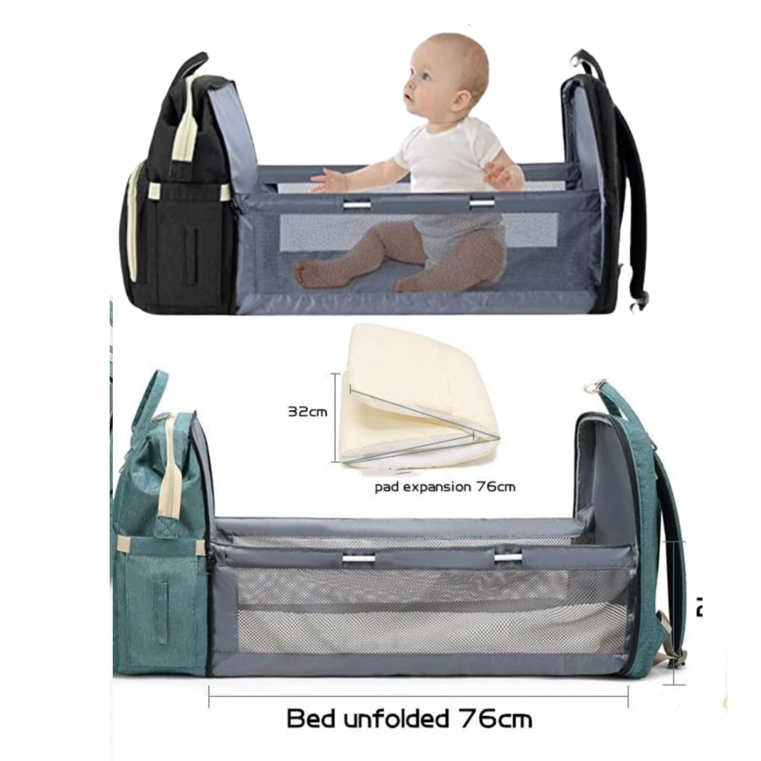 Portable Baby Haven: Diaper Bag Backpack with Built-In Bed & Charging Port!