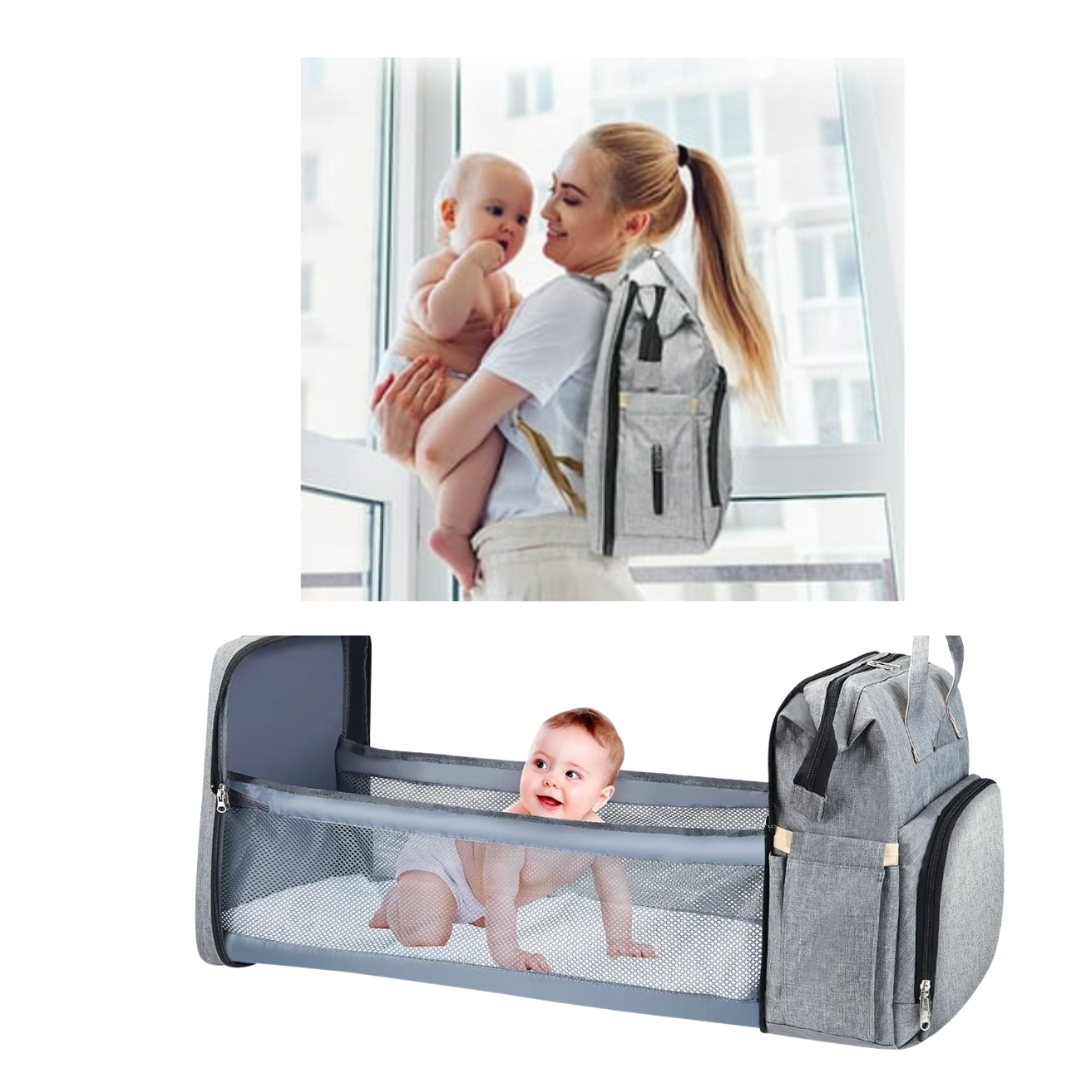 Portable Baby Haven: Diaper Bag Backpack with Built-In Bed & Charging Port!