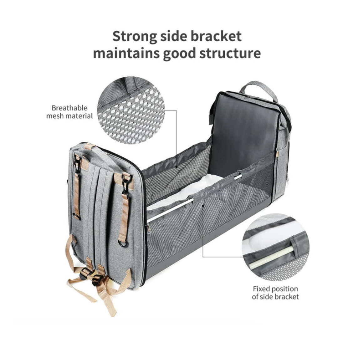 Portable Baby Haven: Diaper Bag Backpack with Built-In Bed & Charging Port!