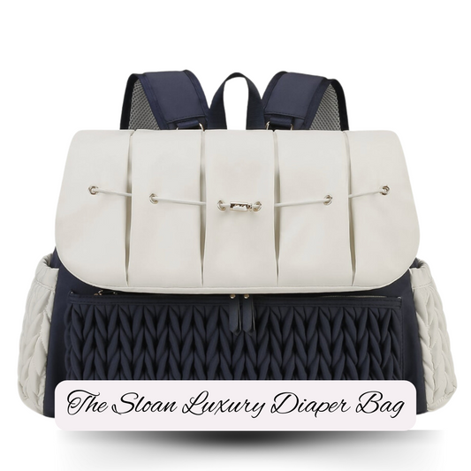 The Sloan Luxury Diaper Bag / Navy Blue & Cream